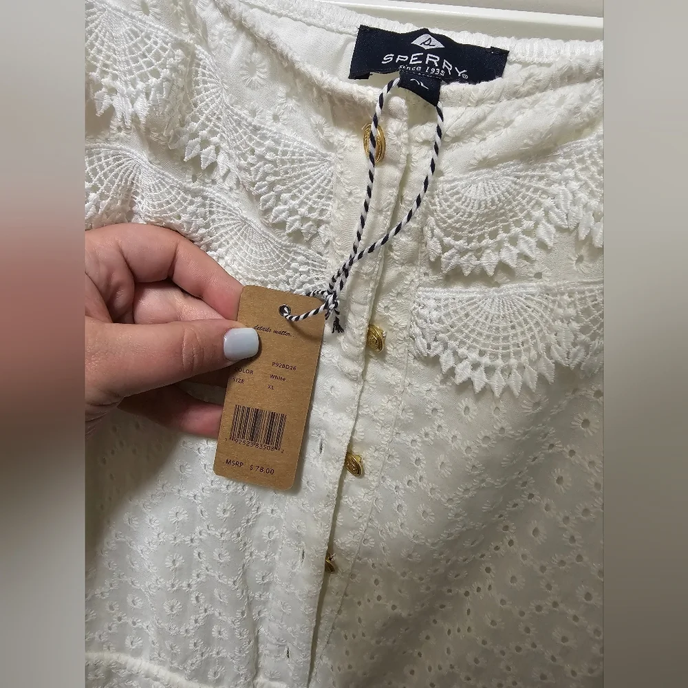 Eyelet Lace Cotton Blend Sperry Romper - Picture 3 of 4